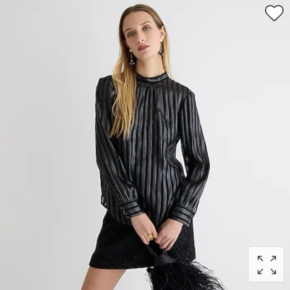 J. Crew Black and Silver Cuffed Sleeve Blouse